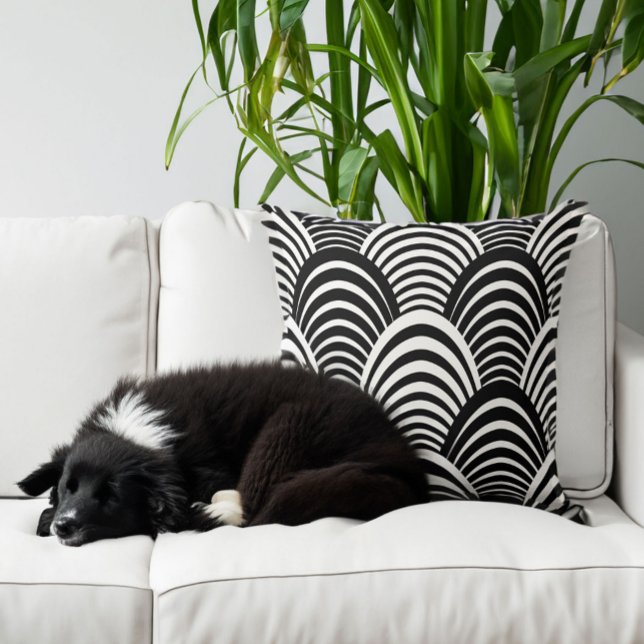 Almofada Moderno Jazz Idade Rajando 20 anos Preto e Branco (Pillow shown at approx 20 inch size. Dog not included.)