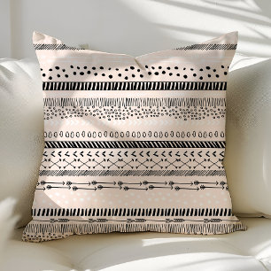 Almofada Moderno Padrão Étnico Tribal Boho Rosa Corado Pret