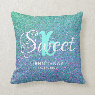 Almofada Moderno Sweet 16 Teal Aqua Glitter Personalizado