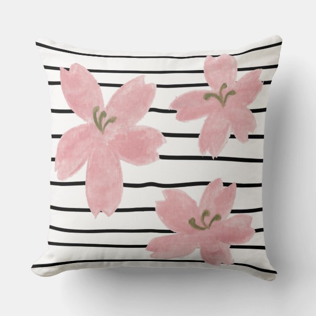 Almofada Moderno trendy black lipes japonês floral (Frente)