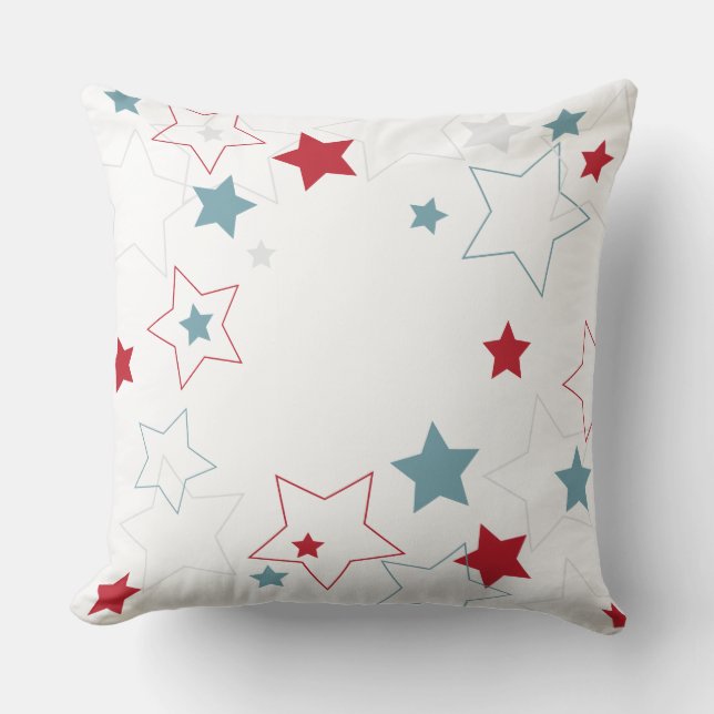 Almofada Moderno Vermelho Branco e Azul Estrelas Patriotas (Frente)