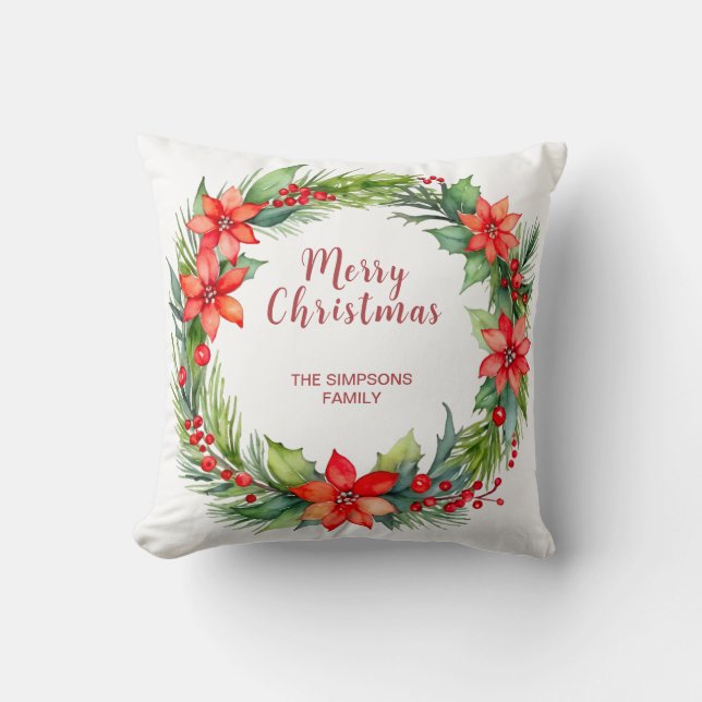 Almofada Moderno Wreath e Script Feliz Natal (Frente)