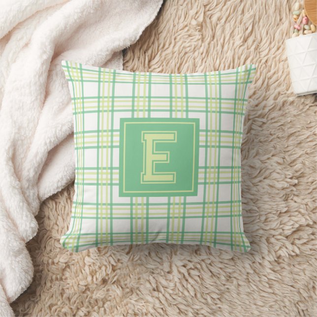 Almofada Moderno Xadrez Preppy Monograma Verde Lima (Cobertor)