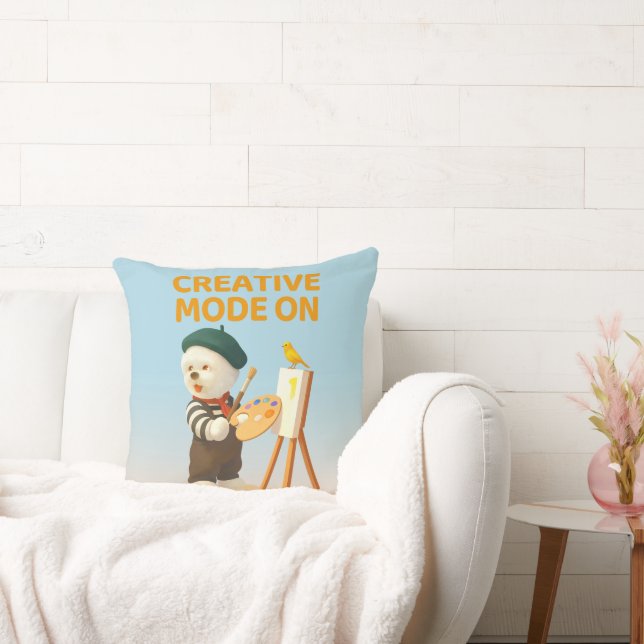 Almofada Modo Criativo Ativado: Pintor Cachorro Bichon Arti (Sofá)