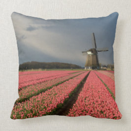 Almofada Moinho de vento com as tulipas cor-de-rosa no
