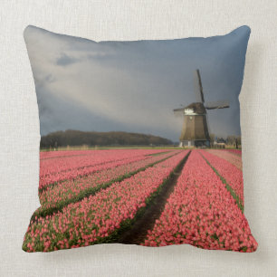 Almofada Moinho de vento com as tulipas cor-de-rosa no