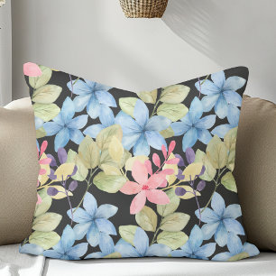 Almofada Mola Floral De Pasto Cor-De-Rosa E Azul A Preto
