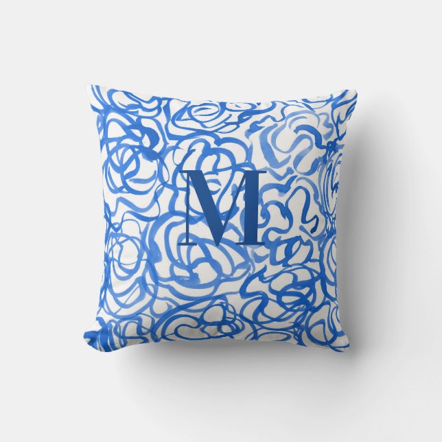 Almofada Molas de Aquarela Azul Branco Única (Frente)