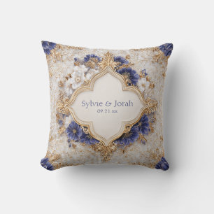 Almofada Moldura Barroca em Quatrefoil de Luxuoso Azul Índi