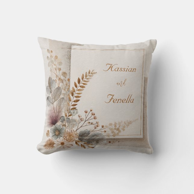 Almofada Moldura de Canto Floral Boêmio com Aquarela Textur (Frente)