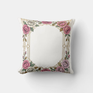 Almofada Moldura de Rosas de Casamento Art Nouveau Elegante
