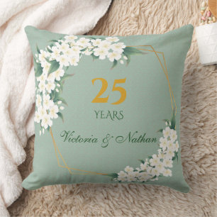 Almofada Moldura Dourada Floral Verde Branco Casamento Aniv