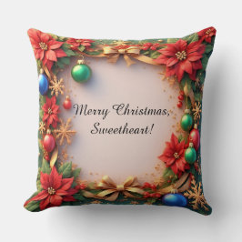 Almofada Moldura Festiva de Natal com Poinsettias