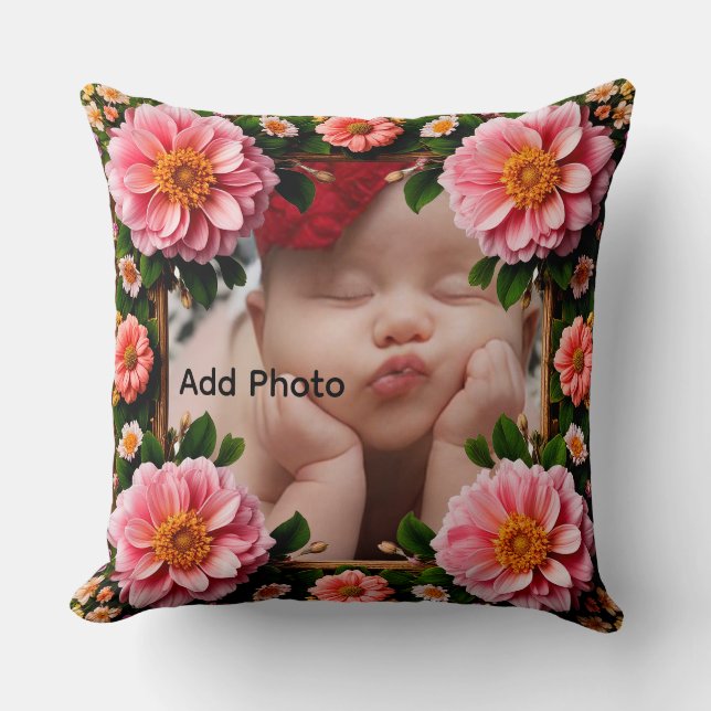 Almofada Moldura Floral Rosa Personalizada com Flores Elega (Frente)
