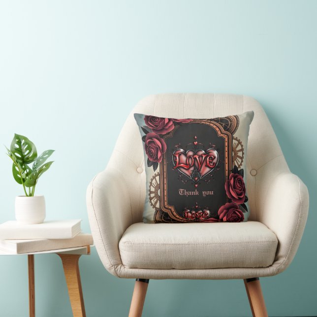 Almofada Moldura Steampunk com Rosas vermelhas e engrenagen (Cadeira)