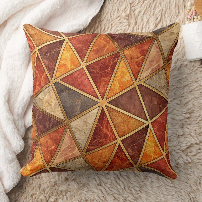 Almofada Molten Amber and Crimson Geometric - Marble Mosaic (Cobertor)