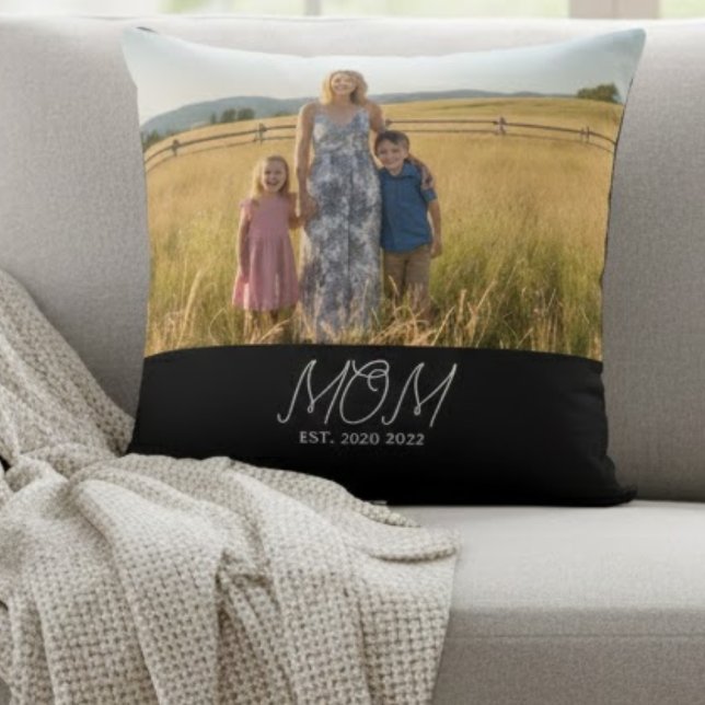 Almofada Mom Established Modern Script Photo  Throw Pillow (Criador carregado)