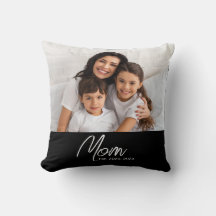Mom Established Modern Script Photo Throw Pillow