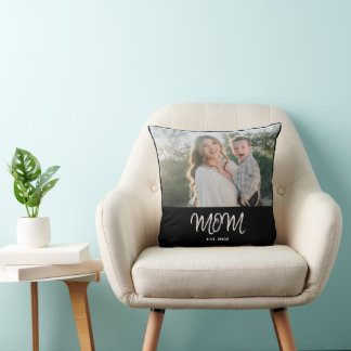 Almofada Mom Established, Photo, Script, Throw Pillow
