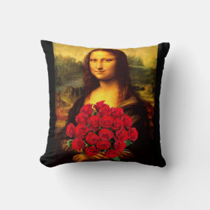 Almofada Mona Lisa Com Buquê De Rosa vermelha