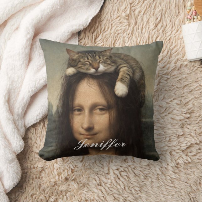 Almofada Mona Lisa Com Gato Adormecido                      (Cobertor)