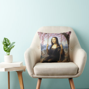 Almofada Mona Lisa num Balanço sob Flores de Cerejeira