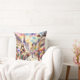 Almofada Mona with bicycle in Paris Throw Pillow
