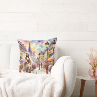 Almofada Mona with bicycle in Paris Throw Pillow