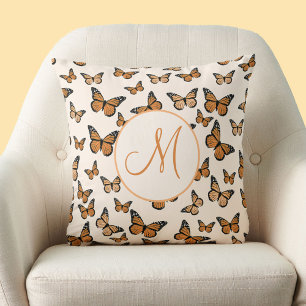 Almofada Monararcas Borboletas Laranja Script Monograma Per