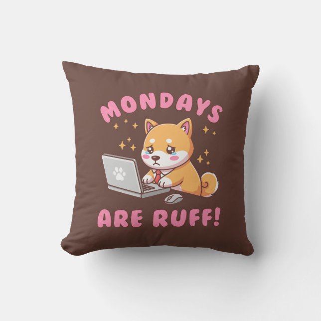Almofada Mondays Are Ruff - Kawaii Shiba Inu Dog Pun Office (Frente)