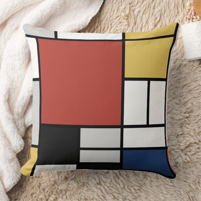 Almofada Mondrian Painting Red Plane Yellow Black Cinza Blu (Cobertor)