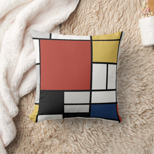 Almofada Mondrian Painting Red Plane Yellow Black Cinza Blu (Cobertor)