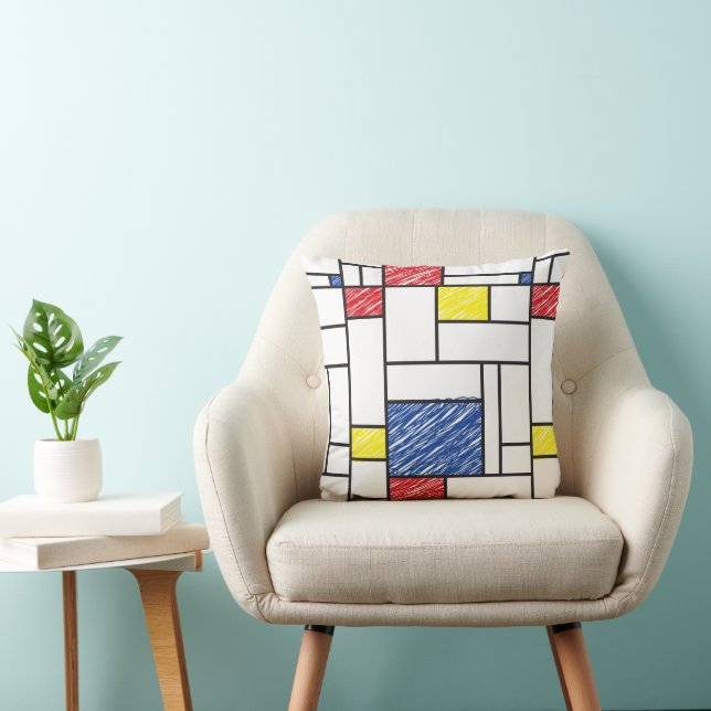 Almofada Mondrian Scribbles Minimalista De Stijl Arte Moder (Cadeira)