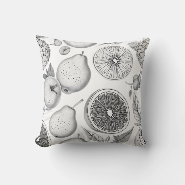Almofada Monochrome Fruit Pattern with Botanical Elements (Frente)