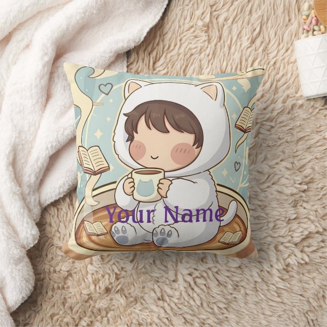 Almofada Monogram Cat Pillow Cozy Reading Nook Decor (Cobertor)