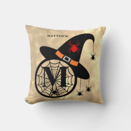 Almofada Monogram M Halloween Sky Witch Spiders Name
