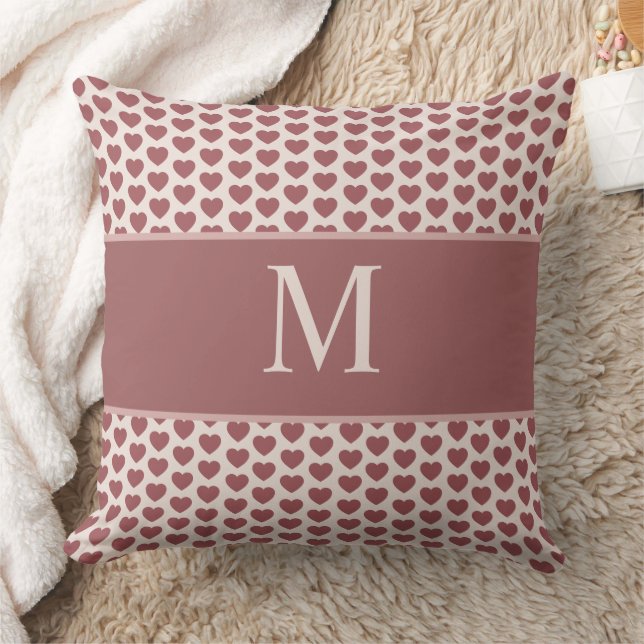 Almofada Monogram Retro Hearts Pink Burgundy (Cobertor)