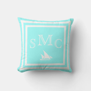 Almofada MONOGRAM Solid Teal Aqua Turquoise Azul