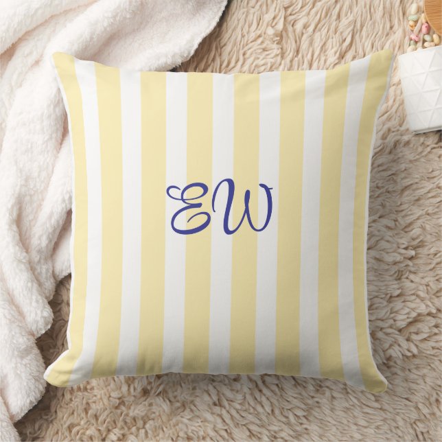 Almofada Monogram Stripe Custom Throw Pillow | Lemon Drop (Cobertor)