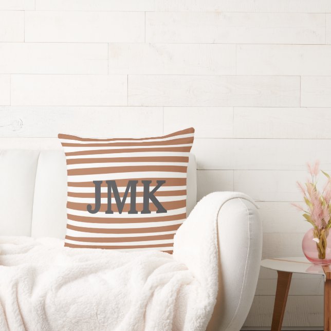 Almofada Monogram Terracotta Modern Stripes Minimalist  (Sofá)