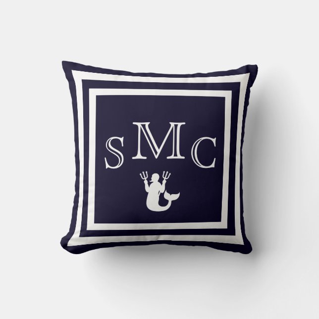 Almofada MONOGRAM travesseiro azul-escuro sólido (Frente)