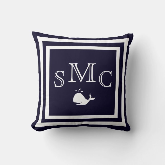 Almofada MONOGRAM Travesseiro liso azul escuro sólido (Frente)