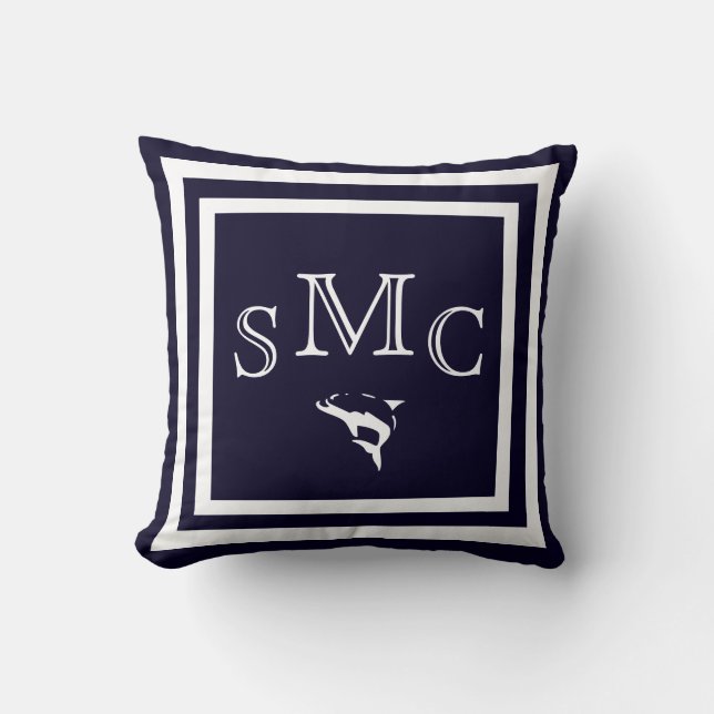 Almofada MONOGRAM Travesseiro liso azul escuro sólido (Frente)