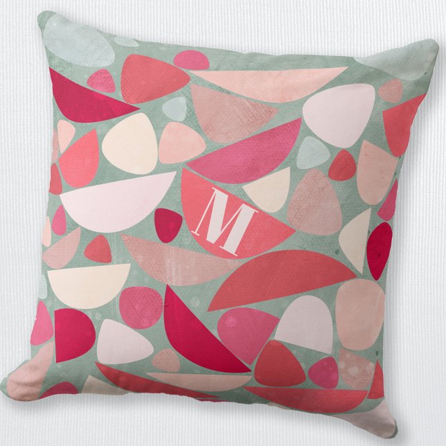 Almofada Monograma Abstrato moderno (Modern Monogram abstract pink red and sea foam green personalized throw pillow)