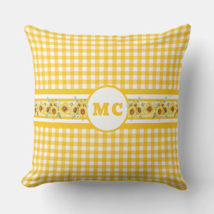 Almofada Monograma Amarelo Brilhante Xadrez Gingham
