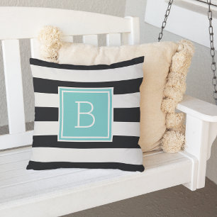 Almofada Monograma Aqua Branco e Preto