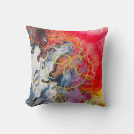 Almofada Monograma Azul Azul Violeta-Amarelo Dourado, Verme