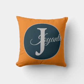 Almofada Monograma azul laranja cinza personalizado Elegant