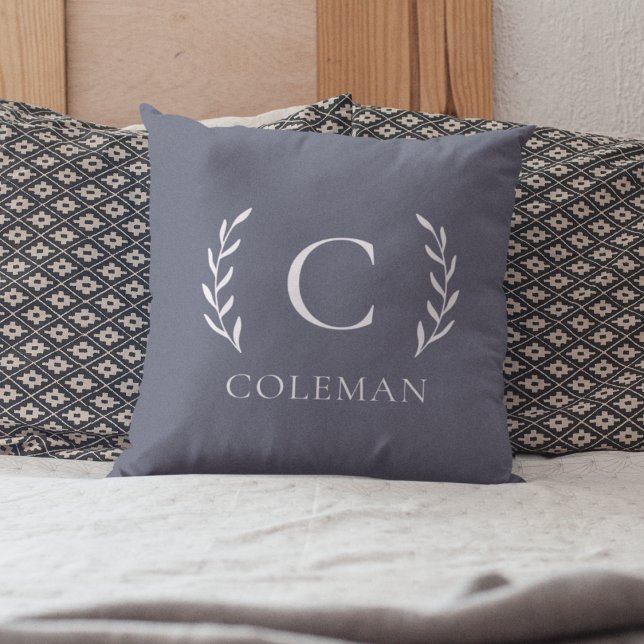 Almofada Monograma Azul Russo Nome Inicial Interior (Criador carregado)