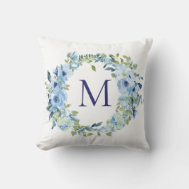 Almofada Monograma Azul Verde Floral Botânico Aquarela 